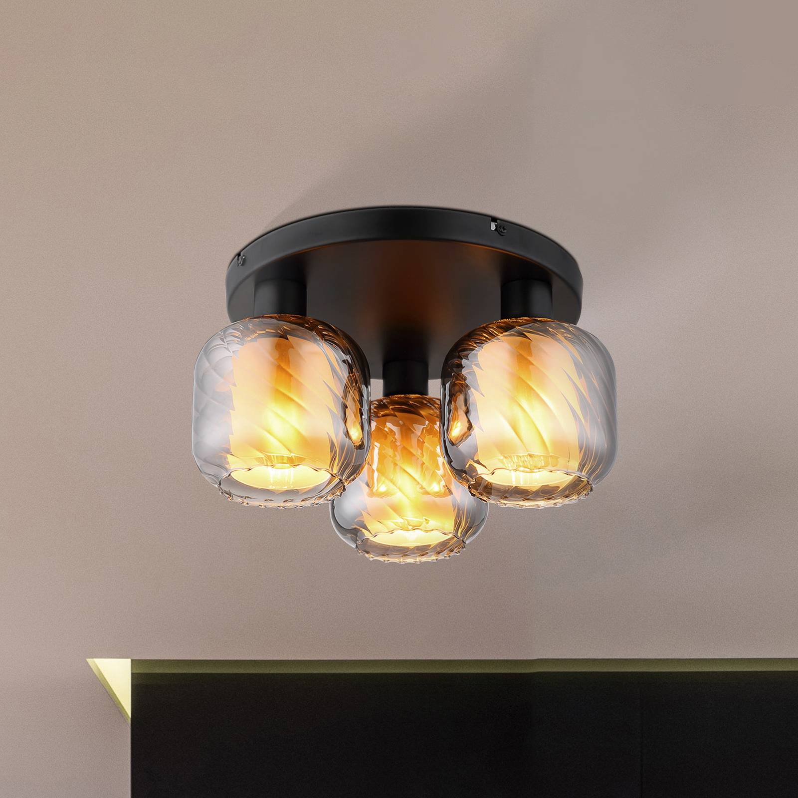 Deckenlampe Xia, Ø 37 cm, rauchgrau, 3-flg., Glas Deckenlampe Xia, Ø 37 cm, rauchgrau, 3-flg., Glas von Globo