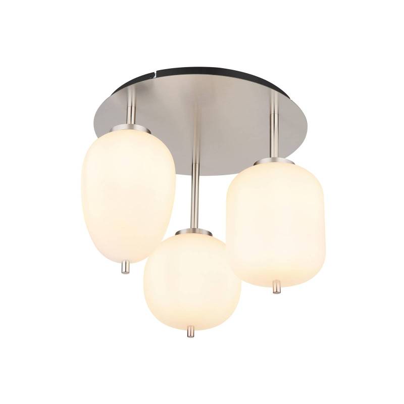 Deckenleuchte Blacky I, nickel/opal, Ø 46 cm, 3-flg., Glas von Globo