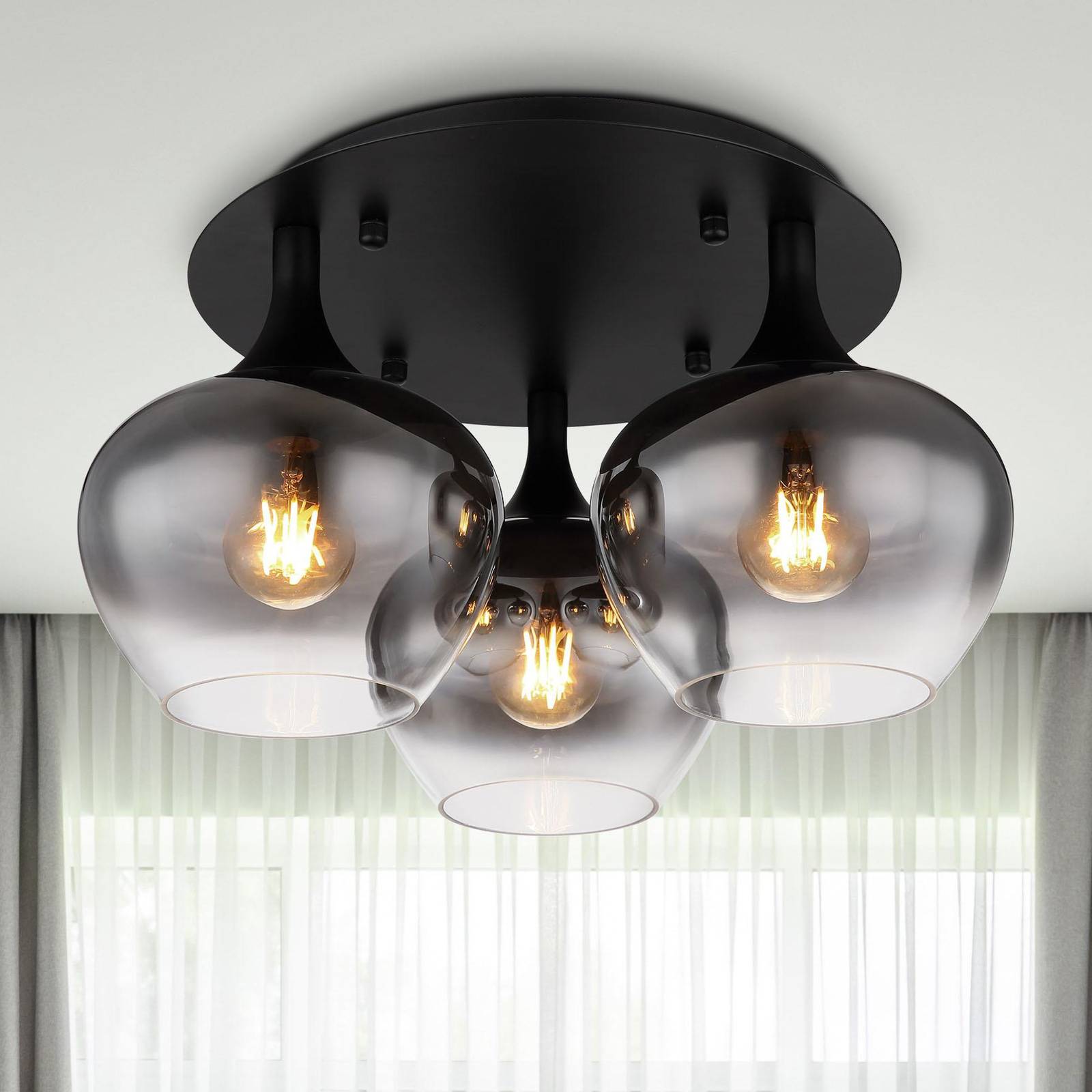 Deckenleuchte Maxy, Ø 45 cm, rauchgrau, Glas, 3-flg. Deckenleuchte Maxy, Ø 45 cm, rauchgrau, Glas, 3-flg. von Globo