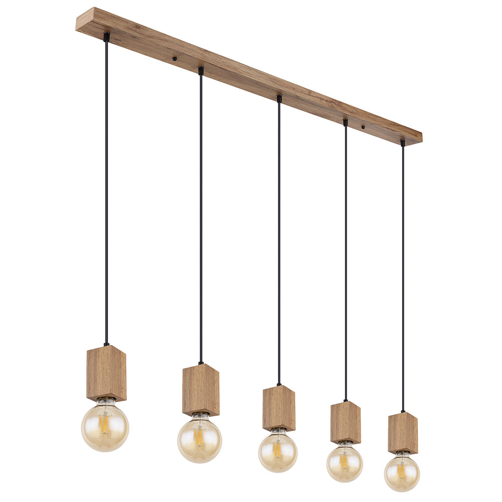 Hängelampe, 5 Flammig, Holzoptik, Höhenverstellbar, L 115 cm von Globo