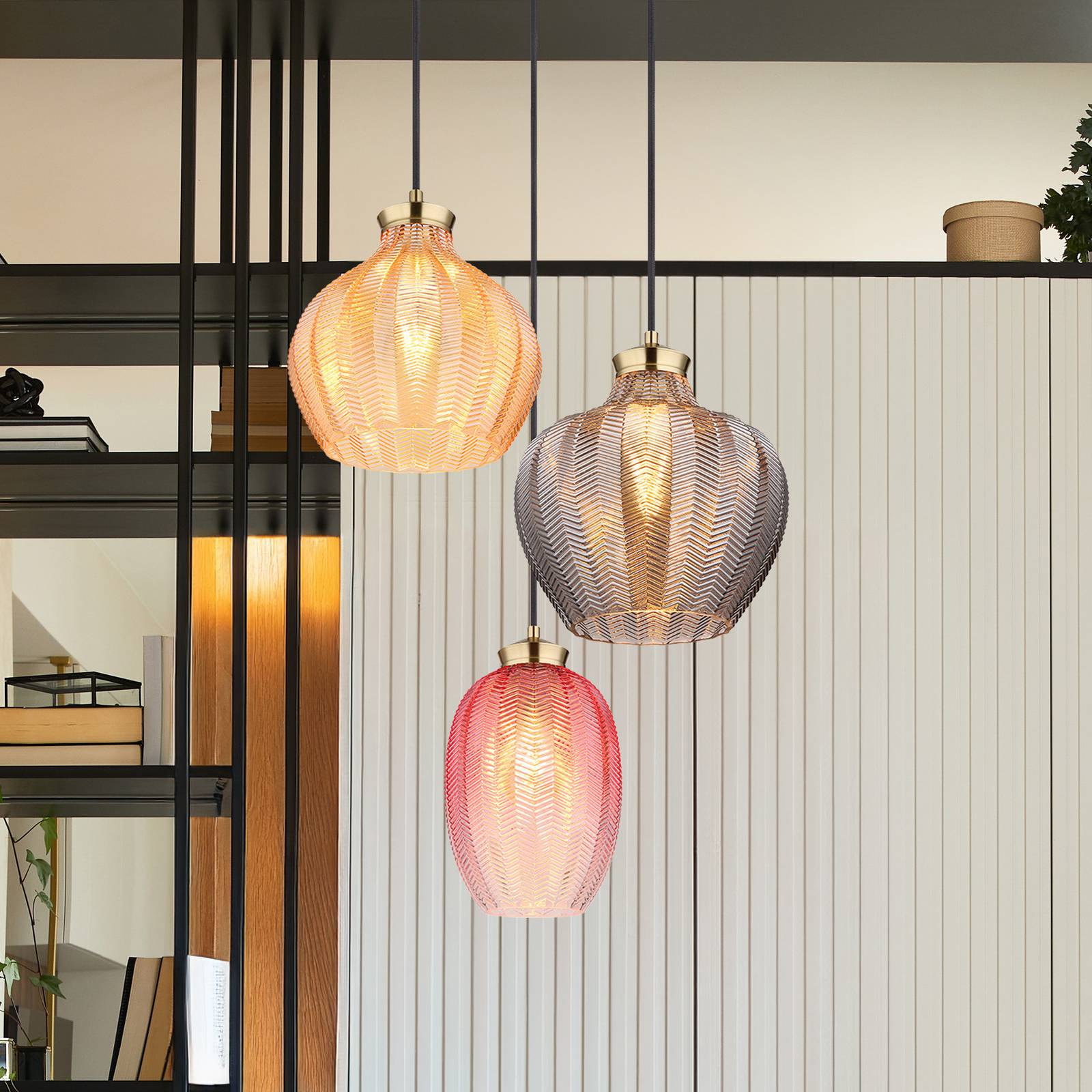 Hängelampe Jessica, Ø 45 cm, bunt, 3-flg., Glas von Globo