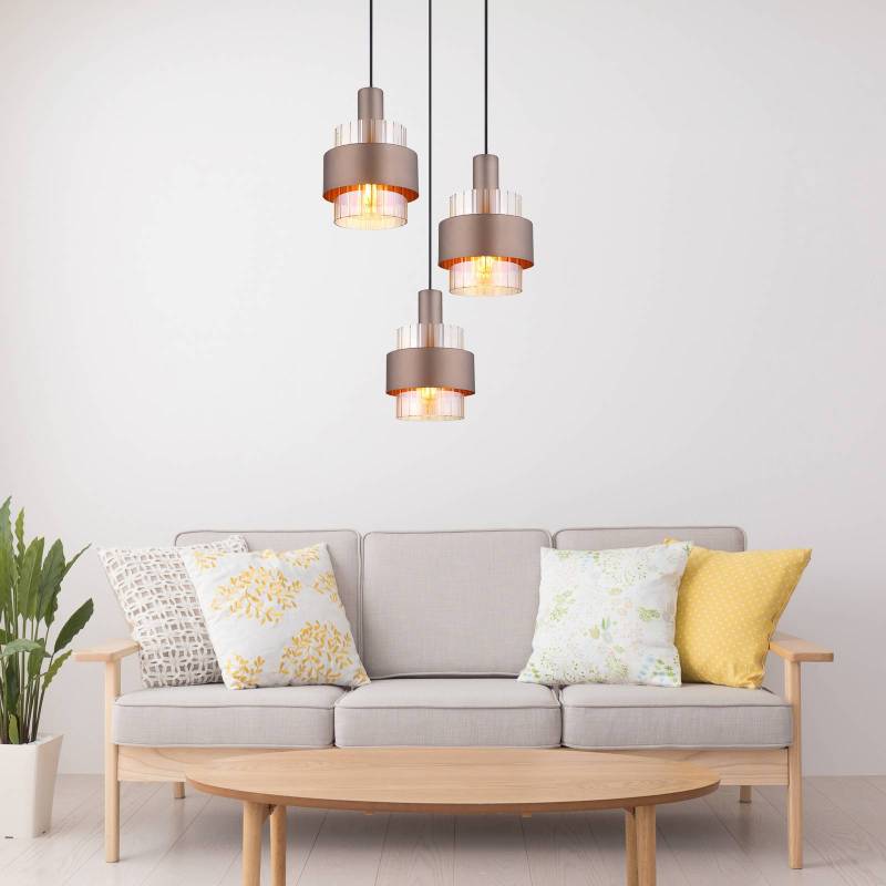 Hängelampe Milley, Ø 45 cm, bronzefarben, 3-flg., Metall von Globo