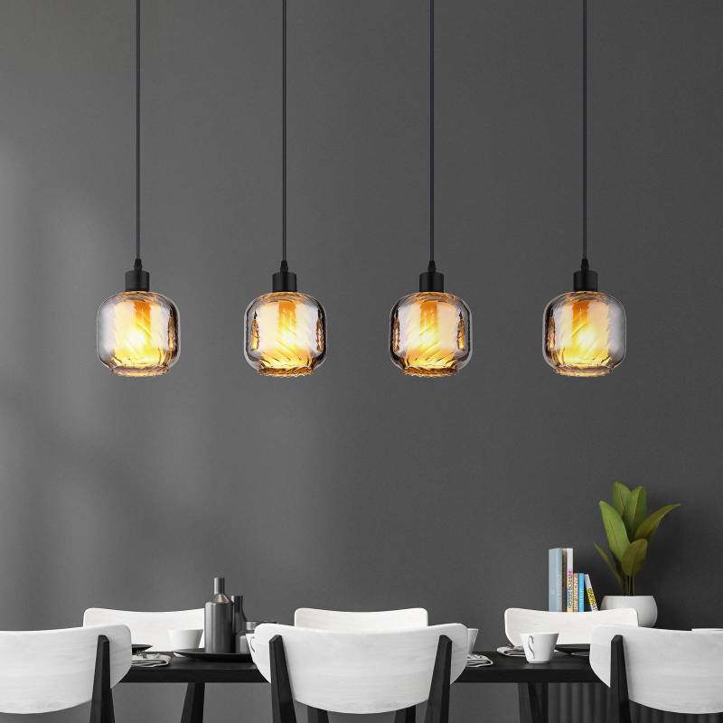Hängelampe Xia, Länge 89 cm, rauchgrau, 4-flg., Glas von Globo