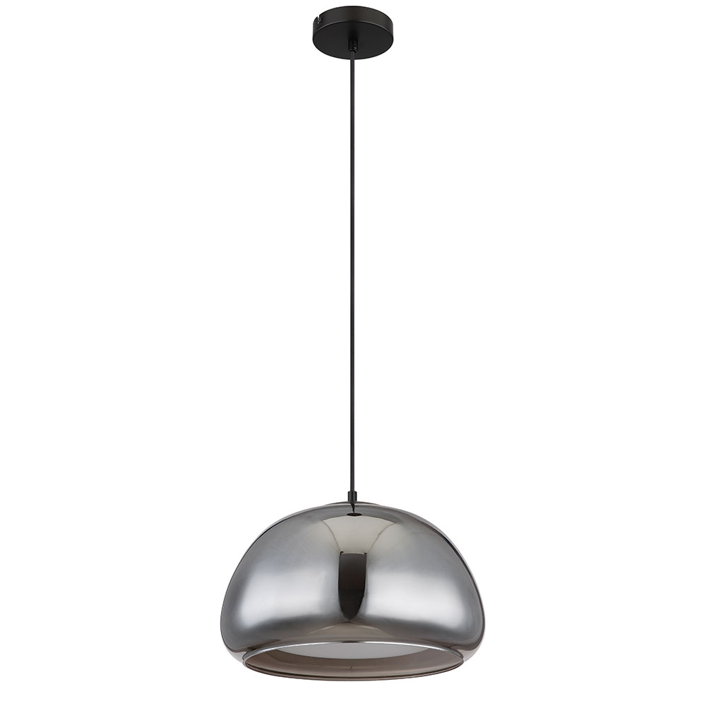 Hängeleuchte, Metall schwarz, Rauchglas, H 120cm von Globo