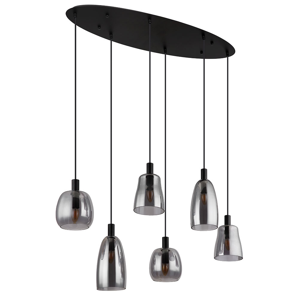 Hängeleuchte, schwarz matt, Rauchglas, H 130 cm von Globo