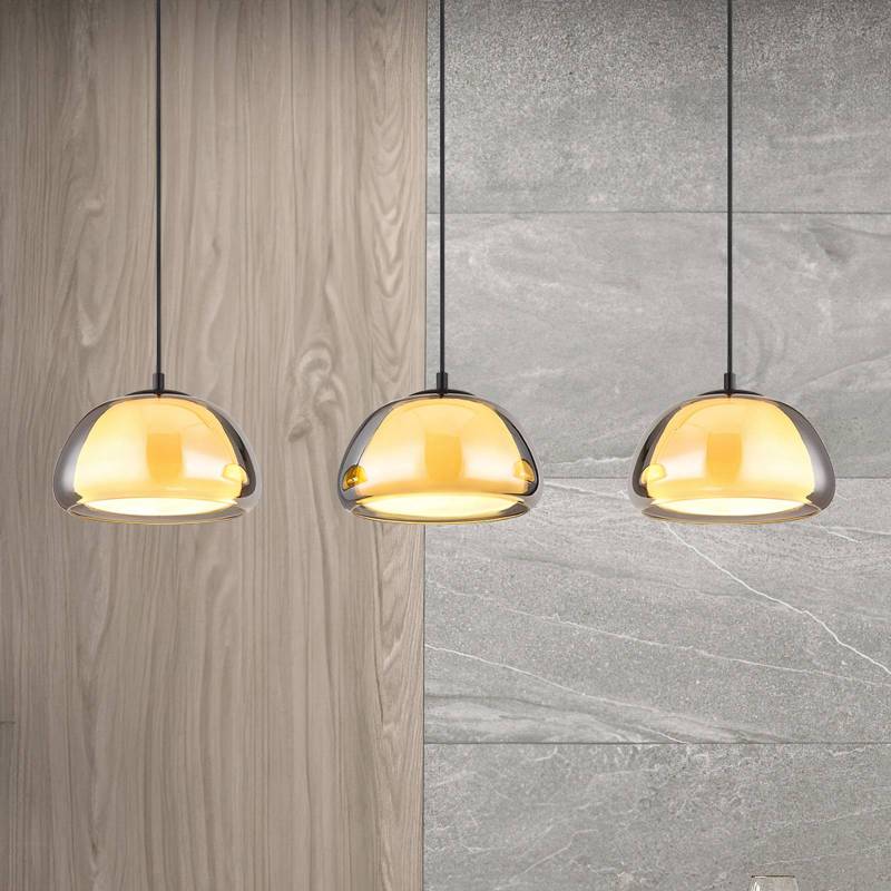 Hängeleuchte Jella, Länge 95 cm, rauchgrau, 3-flg., Glas von Globo