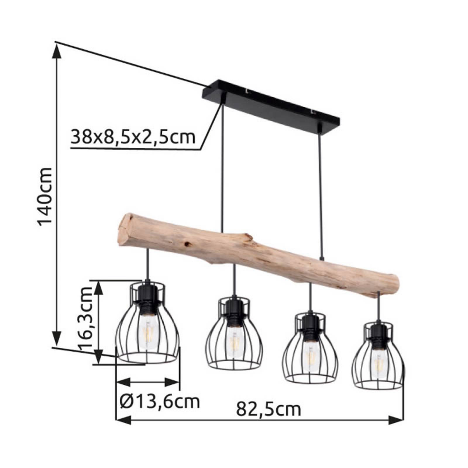 Hängeleuchte Mina, Länge 83 cm, schwarz/braun, 4-flg. Hängeleuchte Mina, Länge 83 cm, schwarz/braun, 4-flg. von Globo