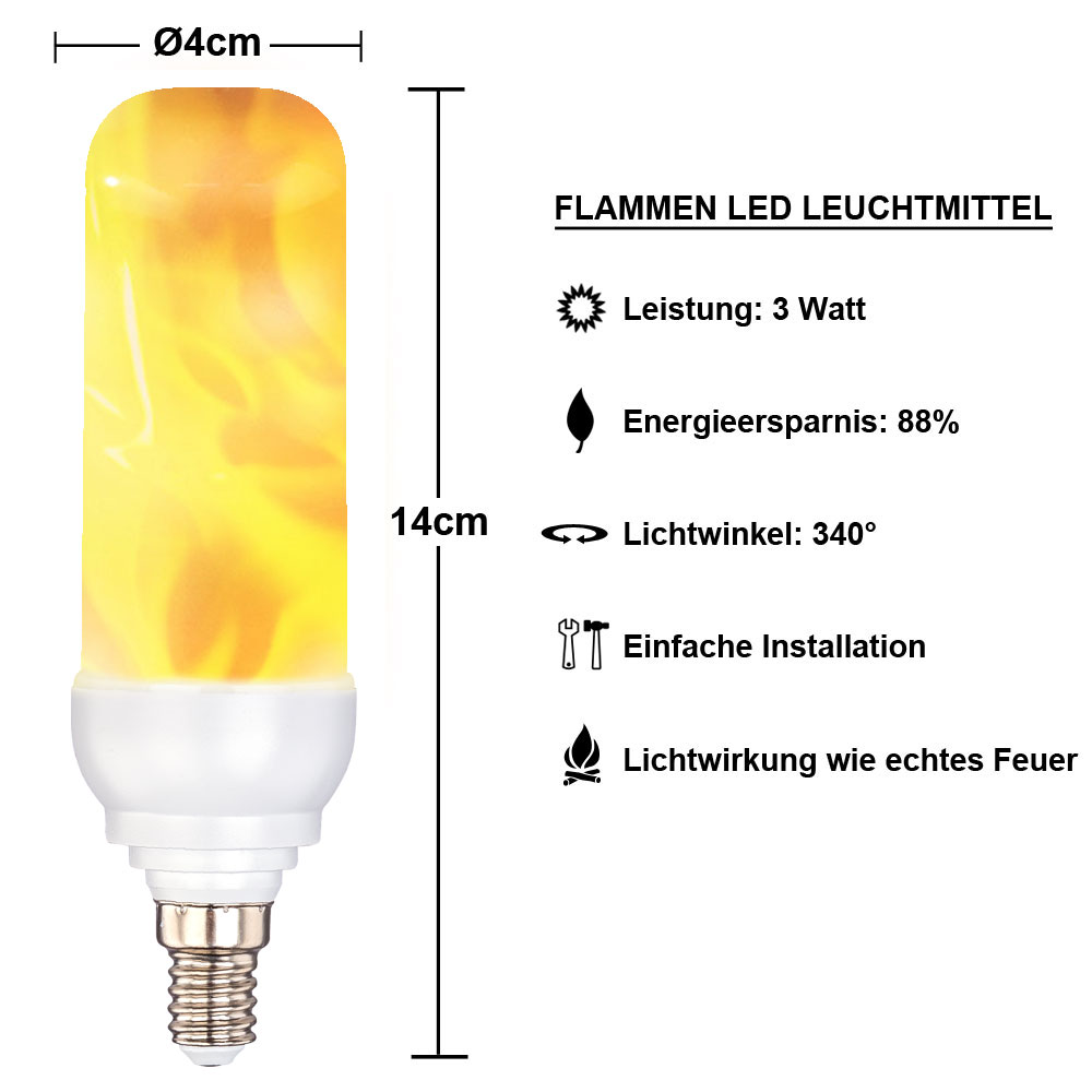 LED 3 Watt Lampe E14, 88 Lumen, Flammen-Effekt, warmweiß, DxH 14,7x4 cm von Globo