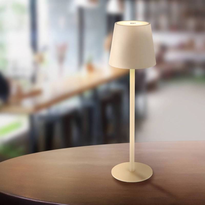 LED-Akku-Tischlampe Vannie, sandfarben, Höhe 36 cm, IP44 von Globo