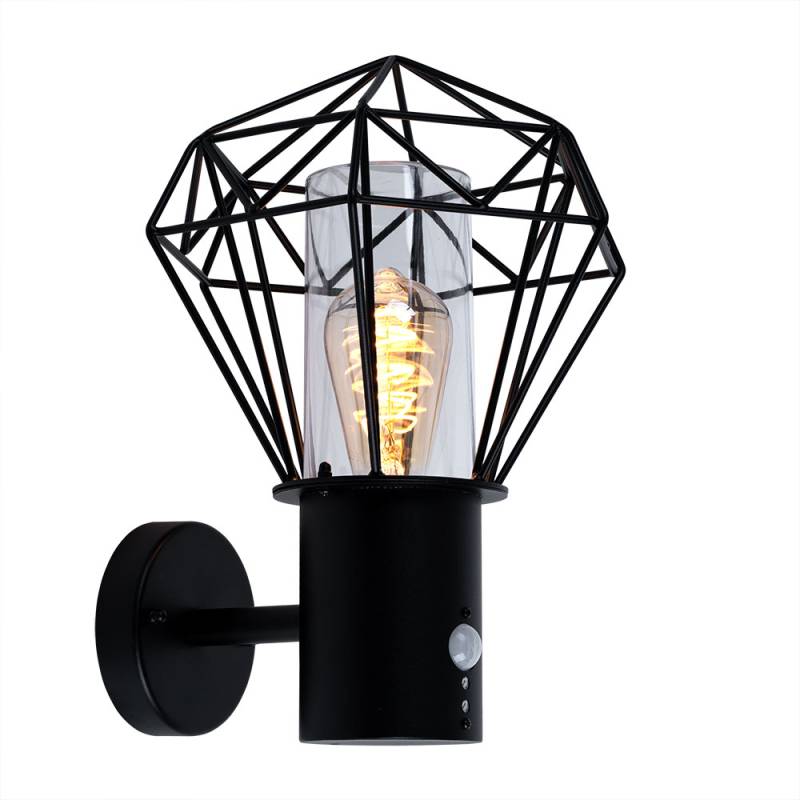 LED Außenwandleuchte, Bewegungsmelder, Gitter schwarz, H 34 cm von Globo