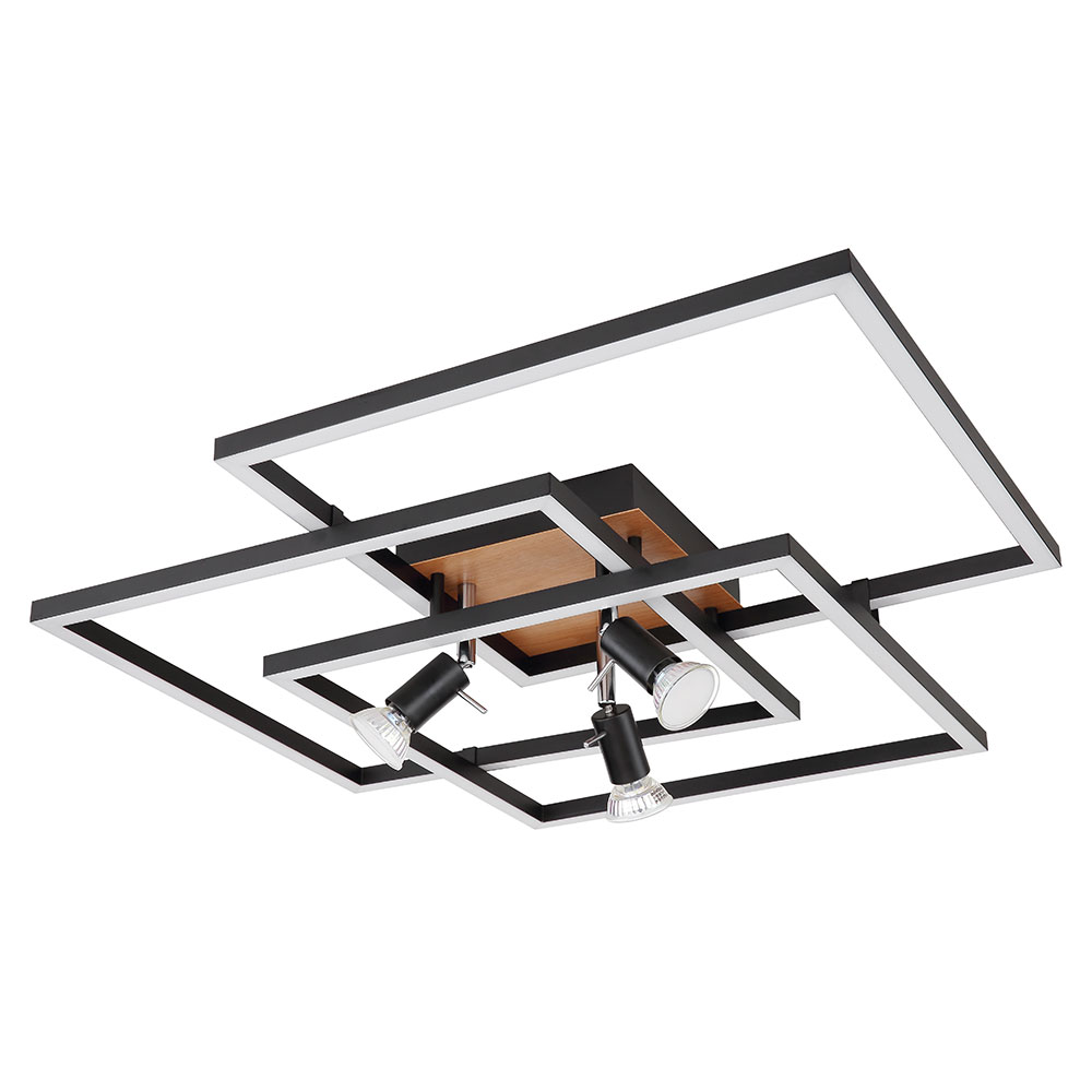 LED Deckenlampe, Metall, Holzoptik, Stufenschalter, H 14cm von Globo