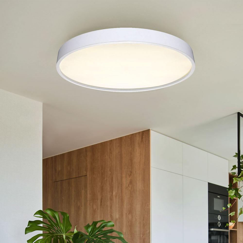 LED Deckenlampe, Metall silber, Kunststoff weiß, L 90 cm von Globo