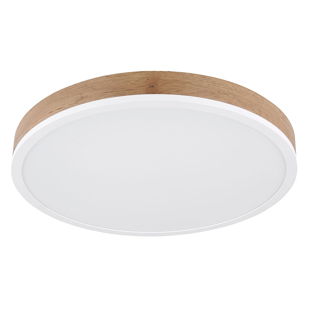 LED Deckenlampe, weiß, Metall, Holzoptik, D 45 cm von Globo