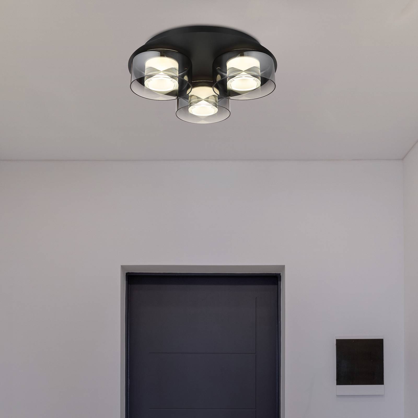 LED-Deckenlampe Belinda, Ø 38 cm, rauchgrau, 3-flg., Glas LED-Deckenlampe Belinda, Ø 38 cm, rauchgrau, 3-flg., Glas von Globo