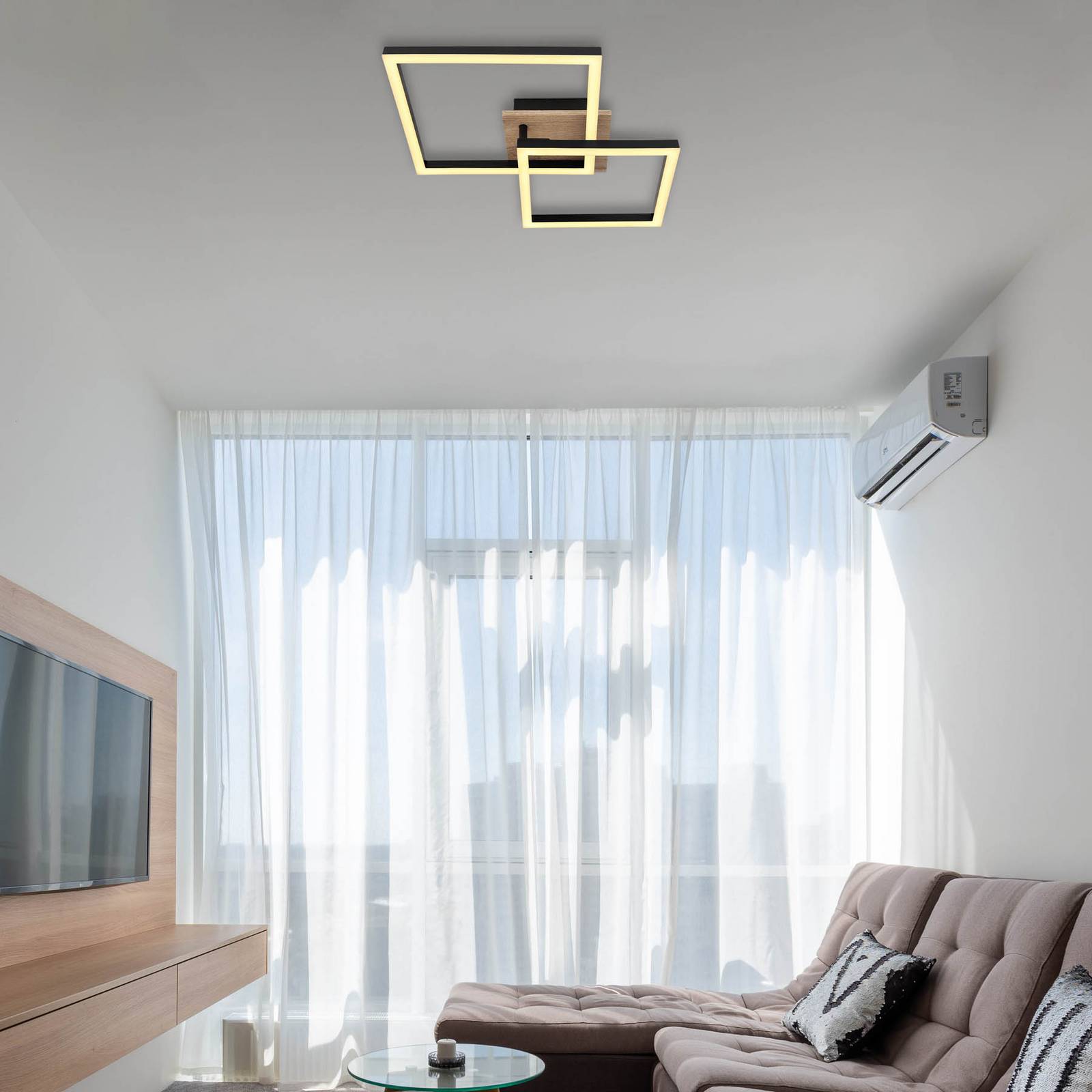 LED-Deckenlampe Bossy, Länge 53, schwarz/holz dunkel, Holz LED-Deckenlampe Bossy, Länge 53, schwarz/holz dunkel, Holz von Globo