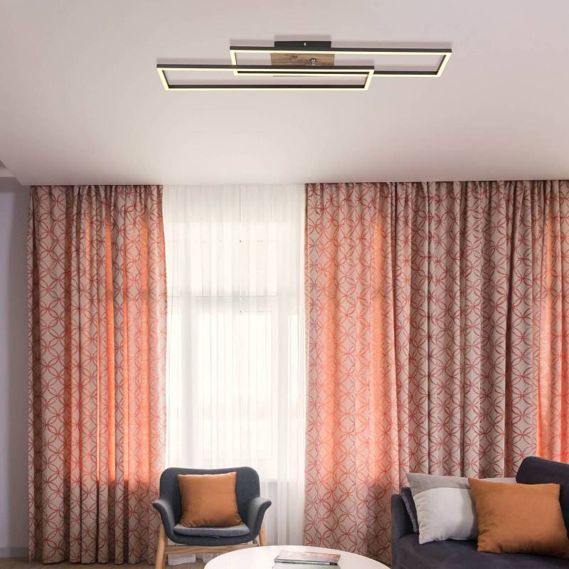 LED-Deckenlampe Dakari, Länge 80 cm, schwarz/holz, 2-flg. von Globo