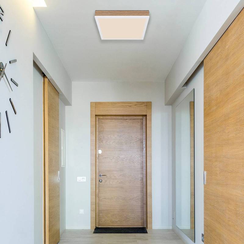 LED-Deckenlampe Doro, Länge 30 cm, holz dunkel, Holz von Globo