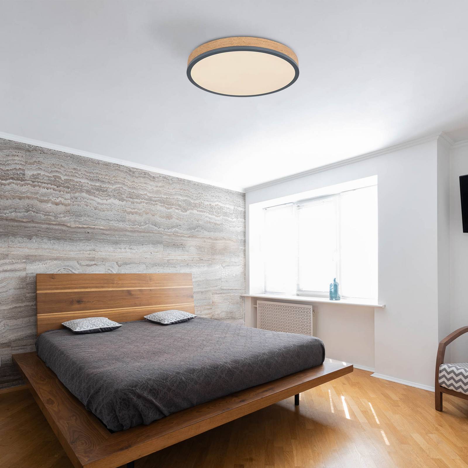 LED-Deckenlampe Doro, Ø 45 cm, grafit/holz dunkel, Holz, 830 LED-Deckenlampe Doro, Ø 45 cm, grafit/holz dunkel, Holz, 830 von Globo