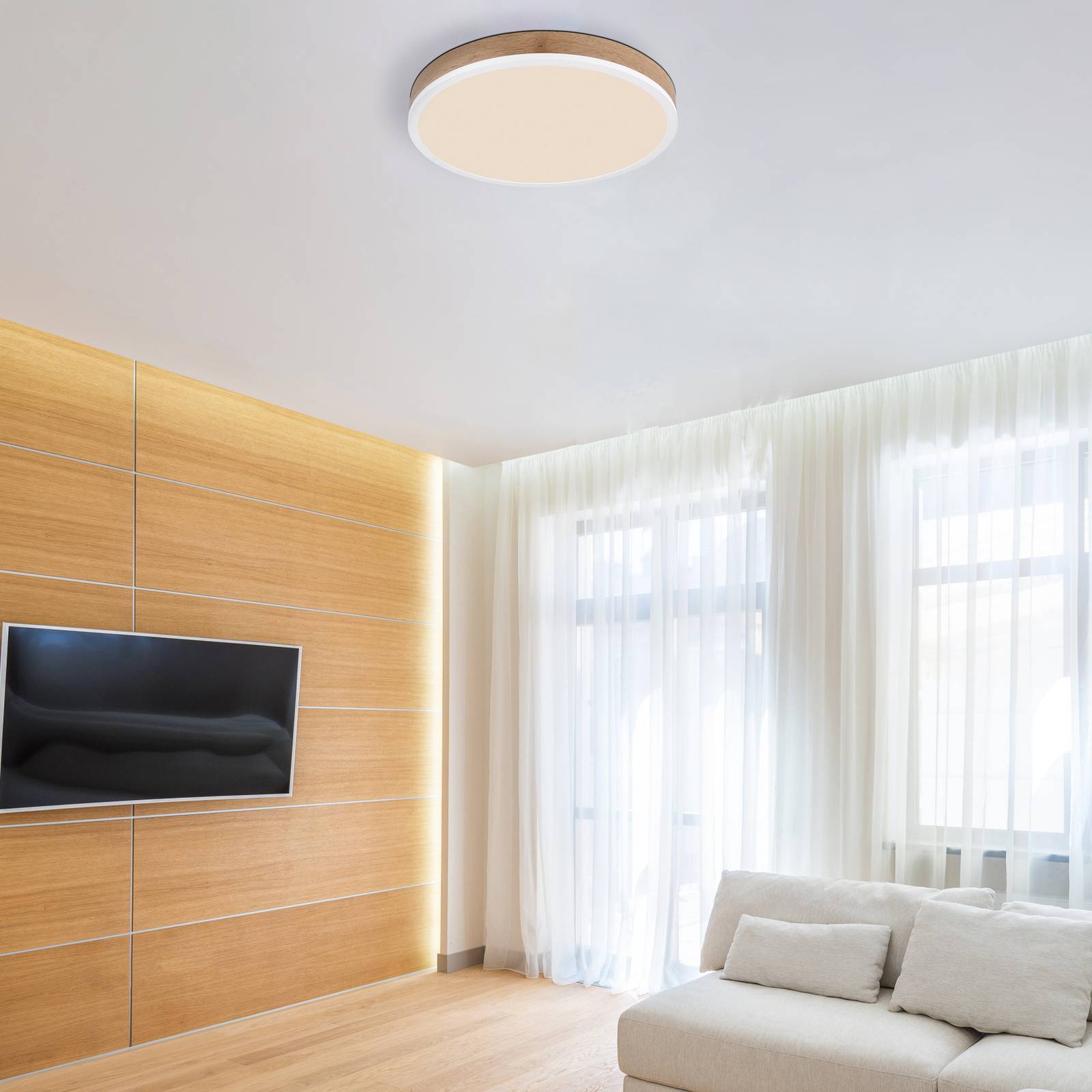 LED-Deckenlampe Doro Ø 45 cm holz dunkel/weiß LED-Deckenlampe Doro Ø 45 cm holz dunkel/weiß von Globo