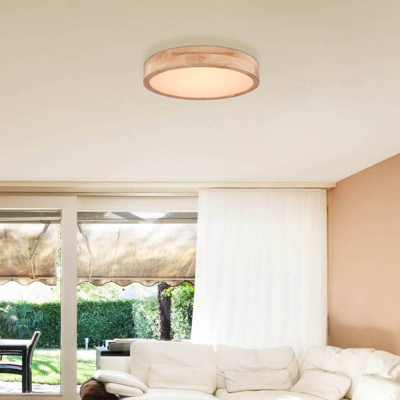 LED-Deckenlampe Rainer, Ø 40 cm, Holzoptik, Metall, CCT von Globo