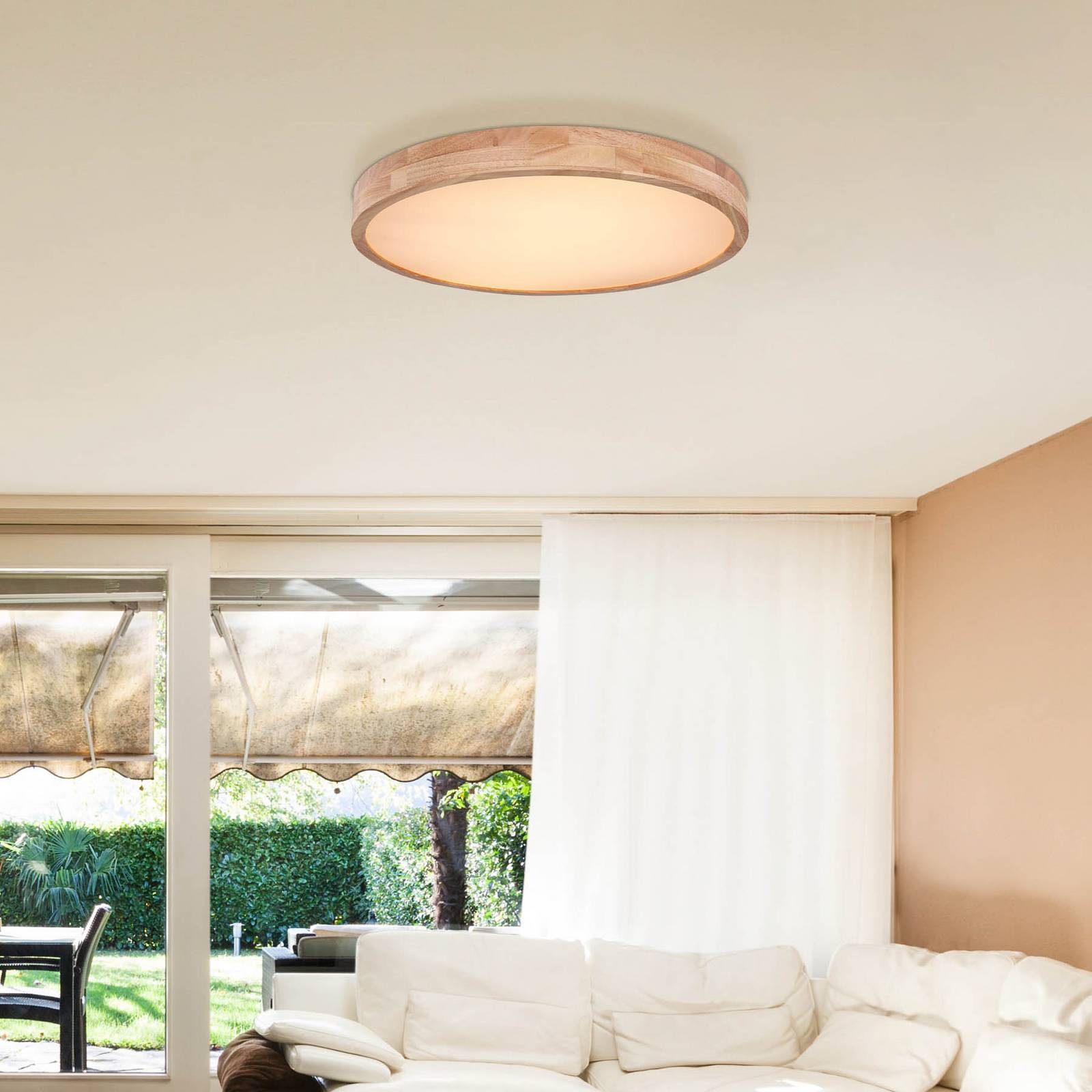 LED-Deckenlampe Rainer, Ø 60 cm, Holzoptik, Metall, CCT von Globo