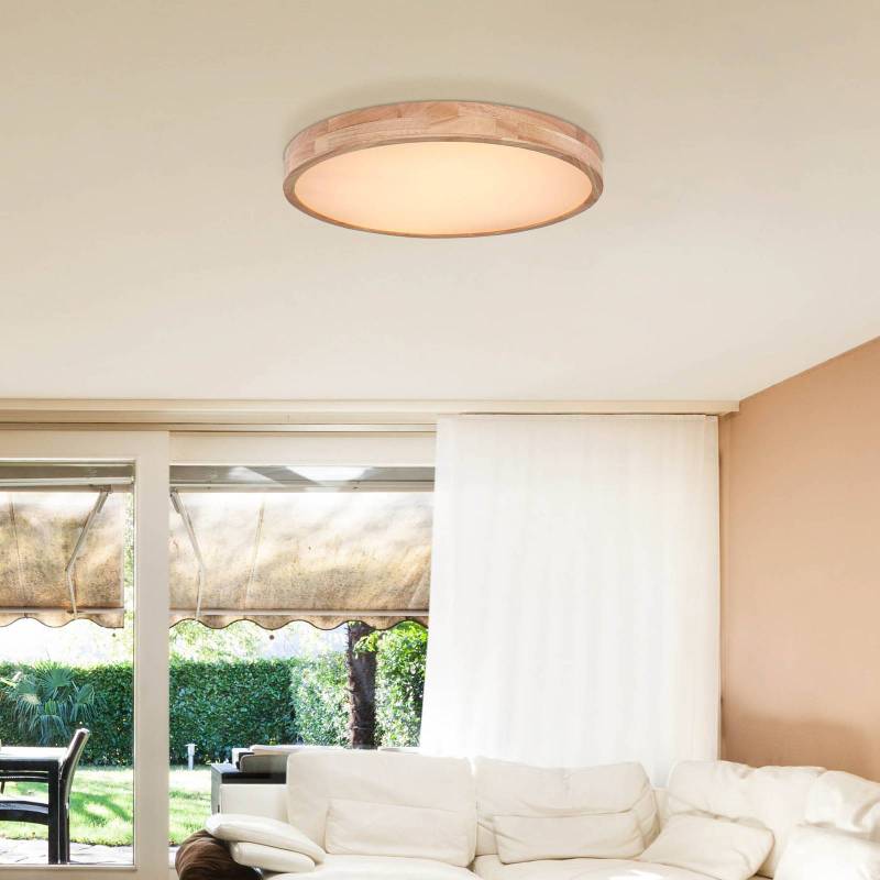 LED-Deckenlampe Rainer, Ø 60 cm, Holzoptik, Metall, CCT von Globo