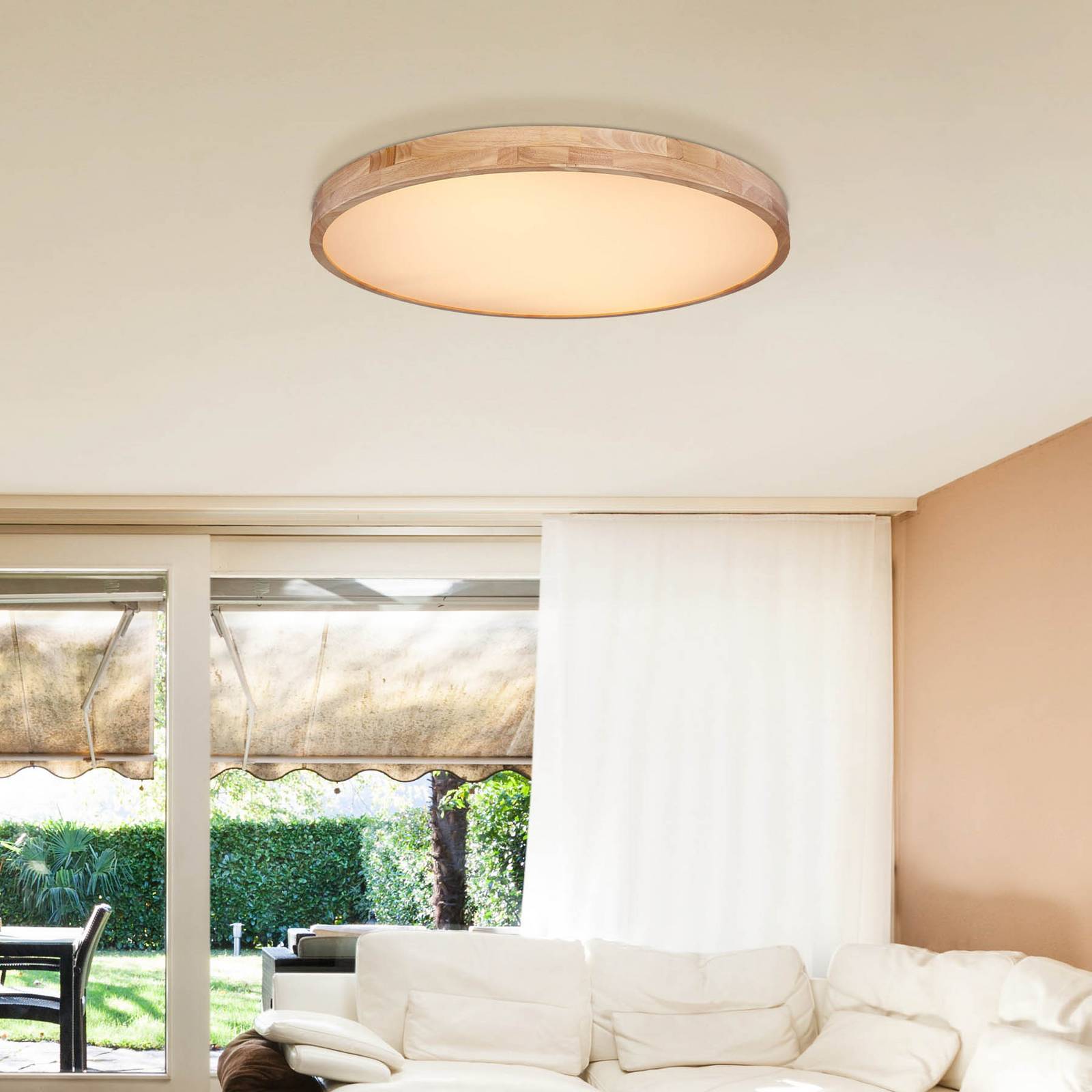 LED-Deckenlampe Rainer, Ø 80 cm, Holzoptik, Metall, CCT von Globo