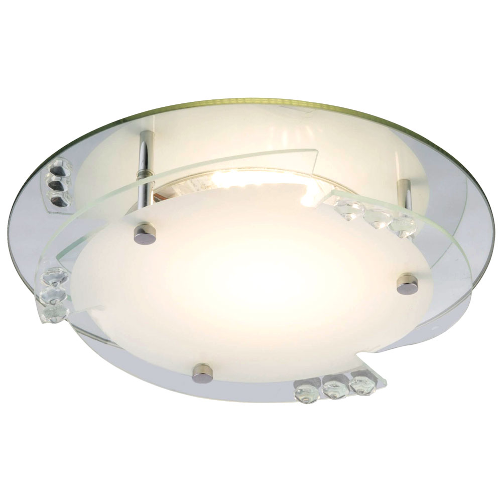 LED Deckenleuchte, Glas, Kristalle, Spiegelrand, 25cm, ARMENA von Globo