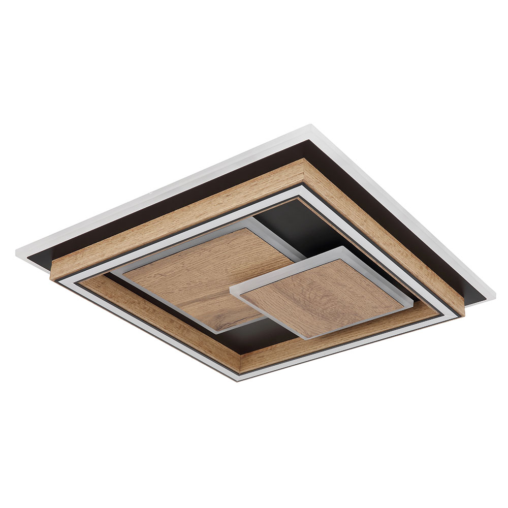 LED Deckenleuchte, Metall, Schwarz, Holzoptik, 41x41 cm von Globo