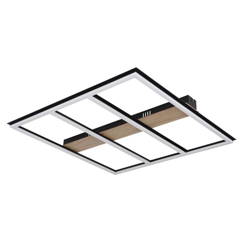 LED Deckenleuchte, Metall, Schwarz-matt, Holzoptik, 60x60 cm von Globo