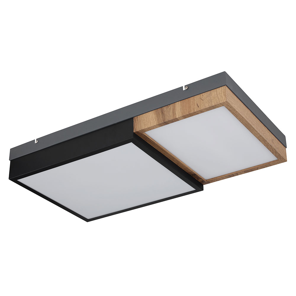 LED Deckenleuchte, Metall, Schwarz-matt, Holzoptik, 65,x65 cm von Globo