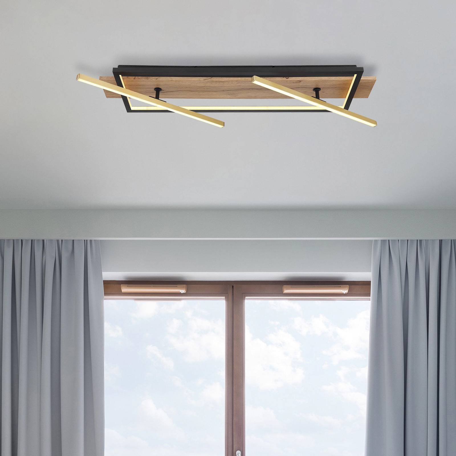 LED-Deckenleuchte Beatrix, Länge 81,5 cm, holz/schwarz, Holz LED-Deckenleuchte Beatrix, Länge 81,5 cm, holz/schwarz, Holz von Globo