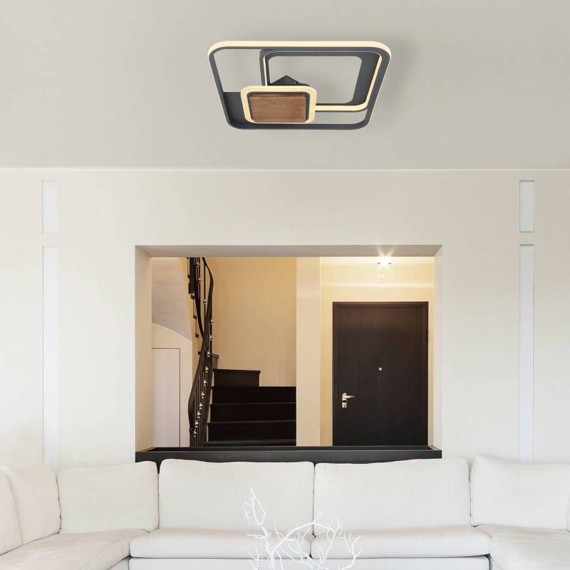 LED-Deckenleuchte Nirra mit Holzplatte, 3fl, eckig von Globo