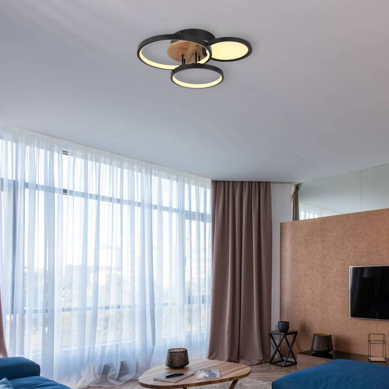 LED-Deckenleuchte Sid mit Holz, vierflammig von Globo