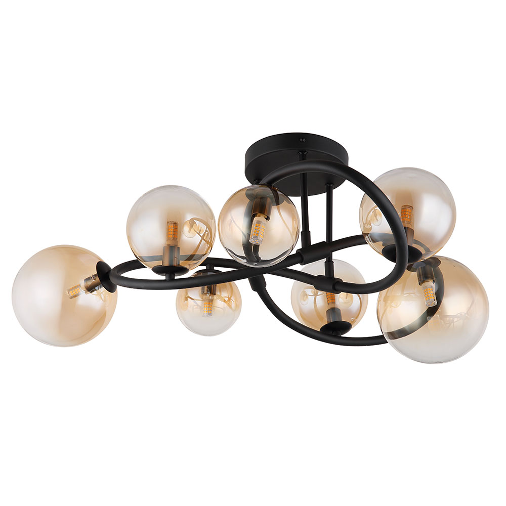 LED Deckenleuchte schwarz, Glaskugeln amber, D 62 cm von Globo