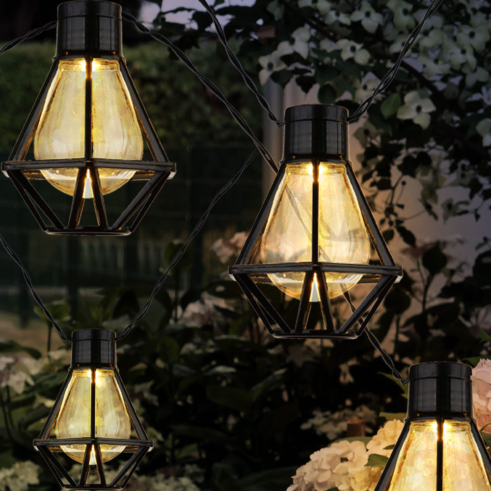 LED Garten-Lichterkette, 10x Retro Gitter-Laterne, L 230 cm von Globo