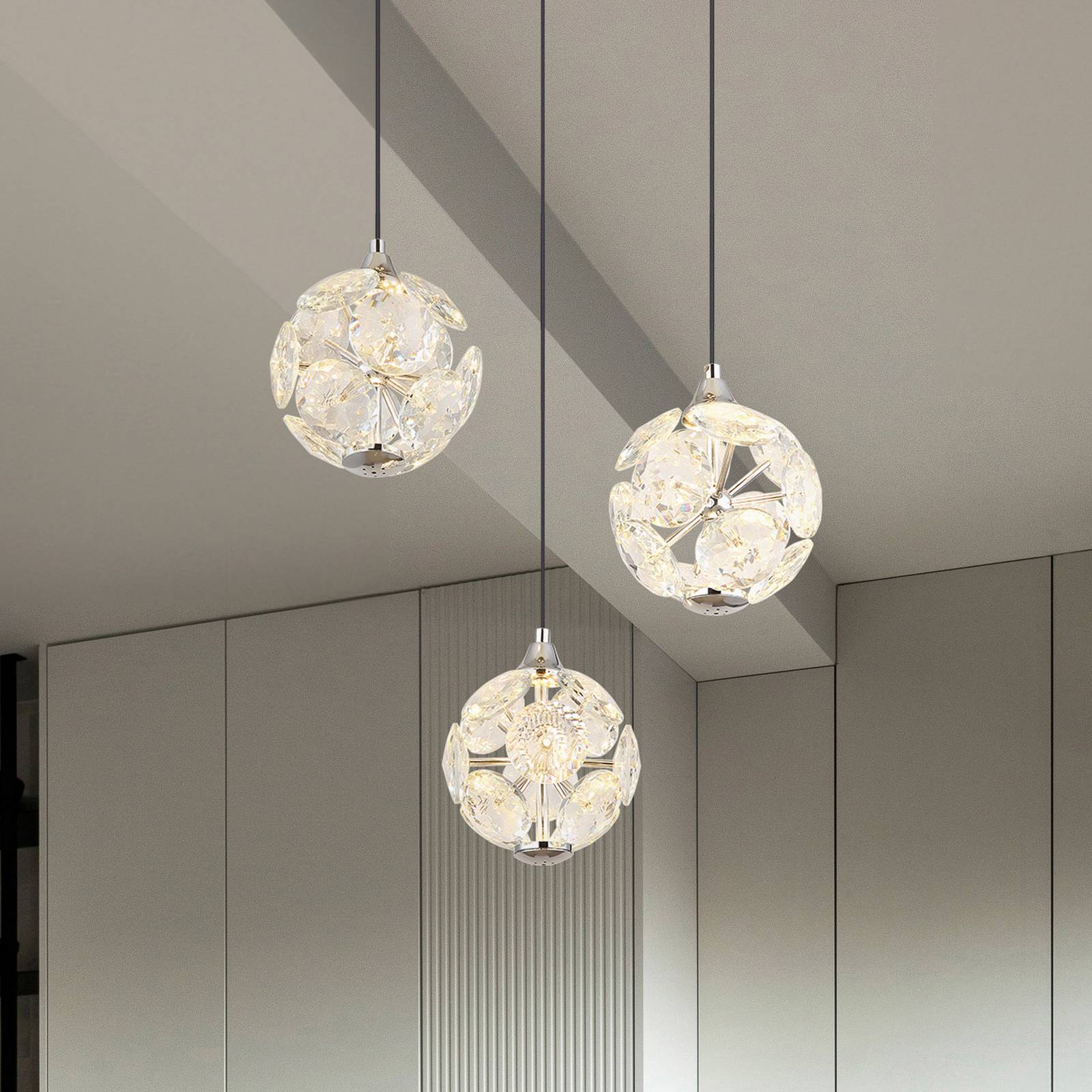 LED-Hängelampe Virina, Ø 42 cm, transparent, Kristall, 3-flg von Globo