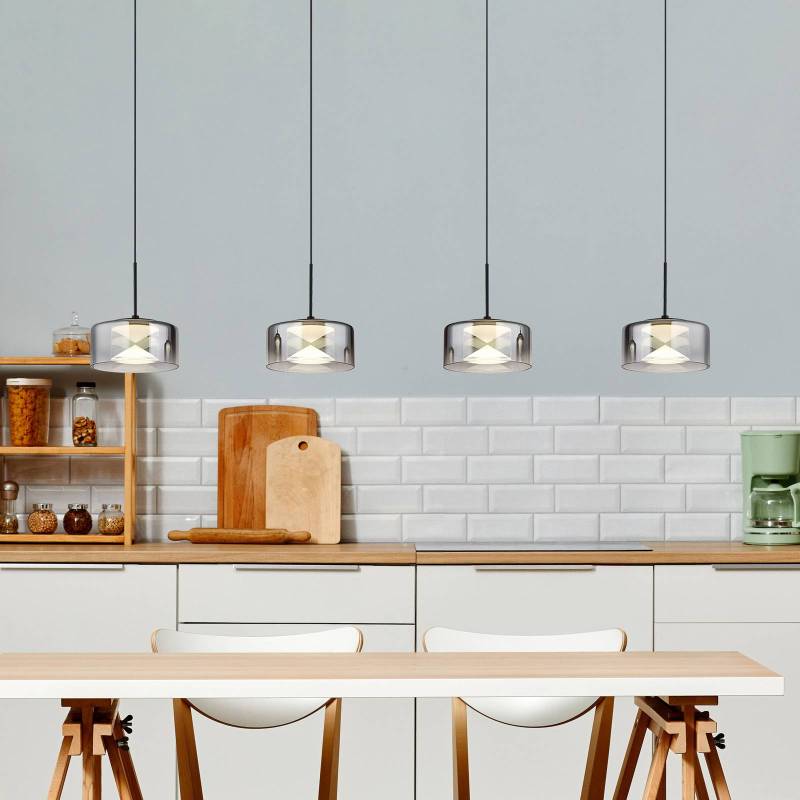 LED-Hängeleuchte Belinda, Länge 105 cm, rauchgrau, 4-flg. von Globo