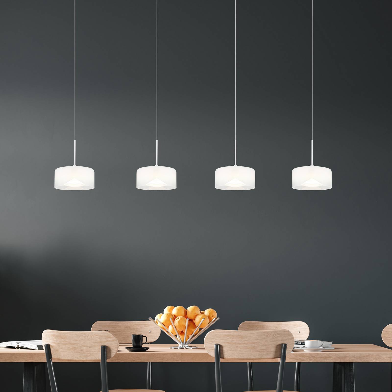 LED-Hängeleuchte Belinda, Länge 105 cm, weiß, 4-flg., Glas LED-Hängeleuchte Belinda, Länge 105 cm, weiß, 4-flg., Glas von Globo