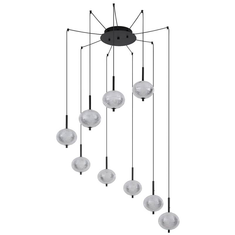 LED Pendellampe, Metall schwarz, Glaskugeln klar, H 300 cm von Globo