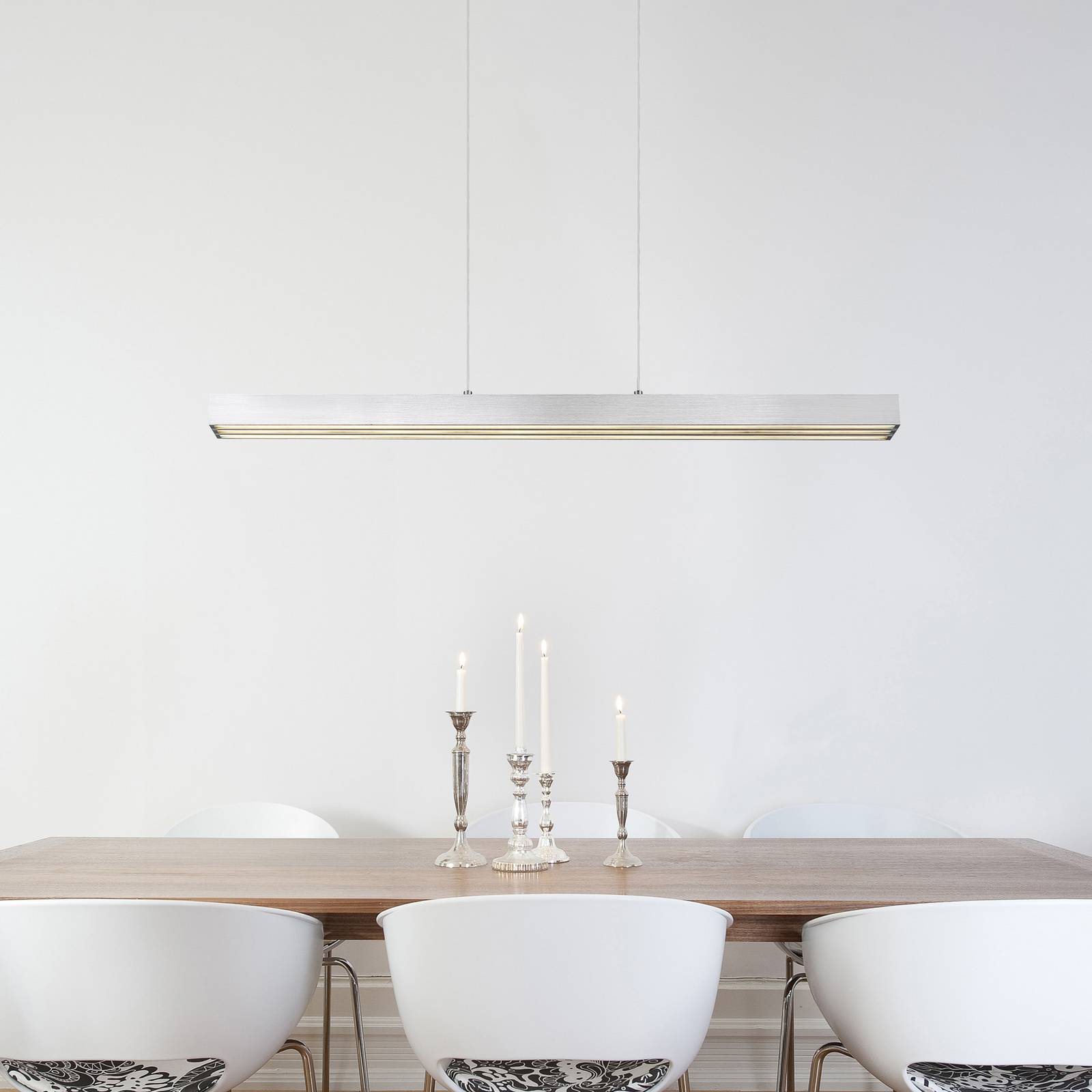 LED-Pendellampe Ethan, aluminiumfarben, Länge 150 cm, Metall LED-Pendellampe Ethan, aluminiumfarben, Länge 150 cm, Metall von Globo