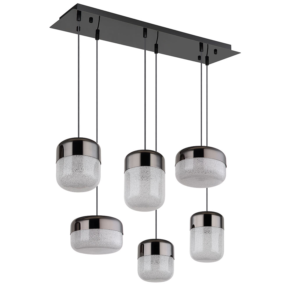 LED Pendelleuchte, Metall, Graphit, Glas, Kristalle, 6-Flammig von Globo