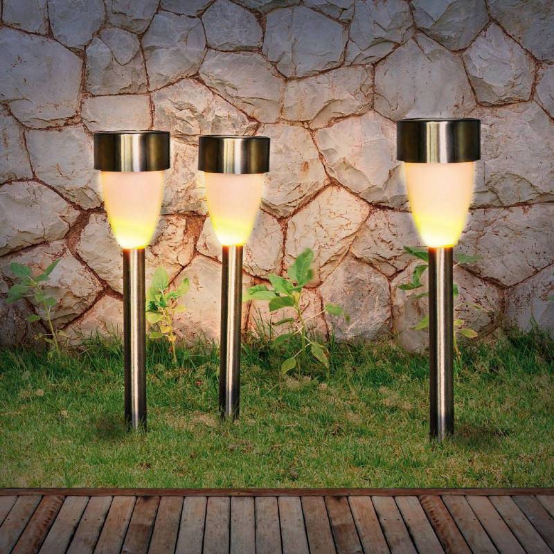 LED-Solar-Erdspießleuchte 33576-3, Edelstahl, 3er-Set von Globo