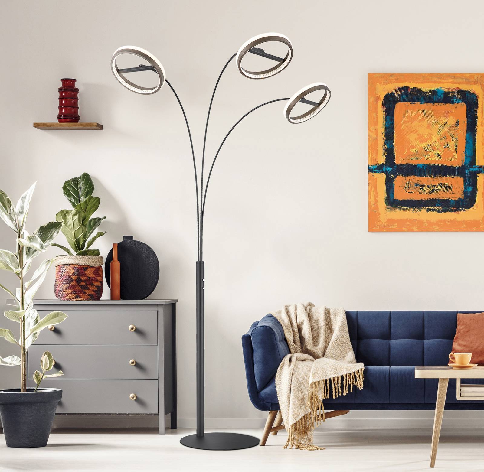 LED-Stehlampe Della, Höhe 190 cm, schwarz/dunkelgrau, 3-flg. LED-Stehlampe Della, Höhe 190 cm, schwarz/dunkelgrau, 3-flg. von Globo