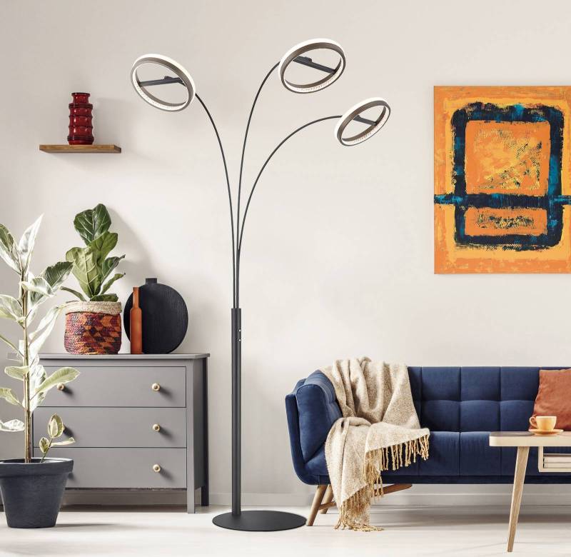 LED-Stehlampe Della, Höhe 190 cm, schwarz/dunkelgrau, 3-flg. von Globo