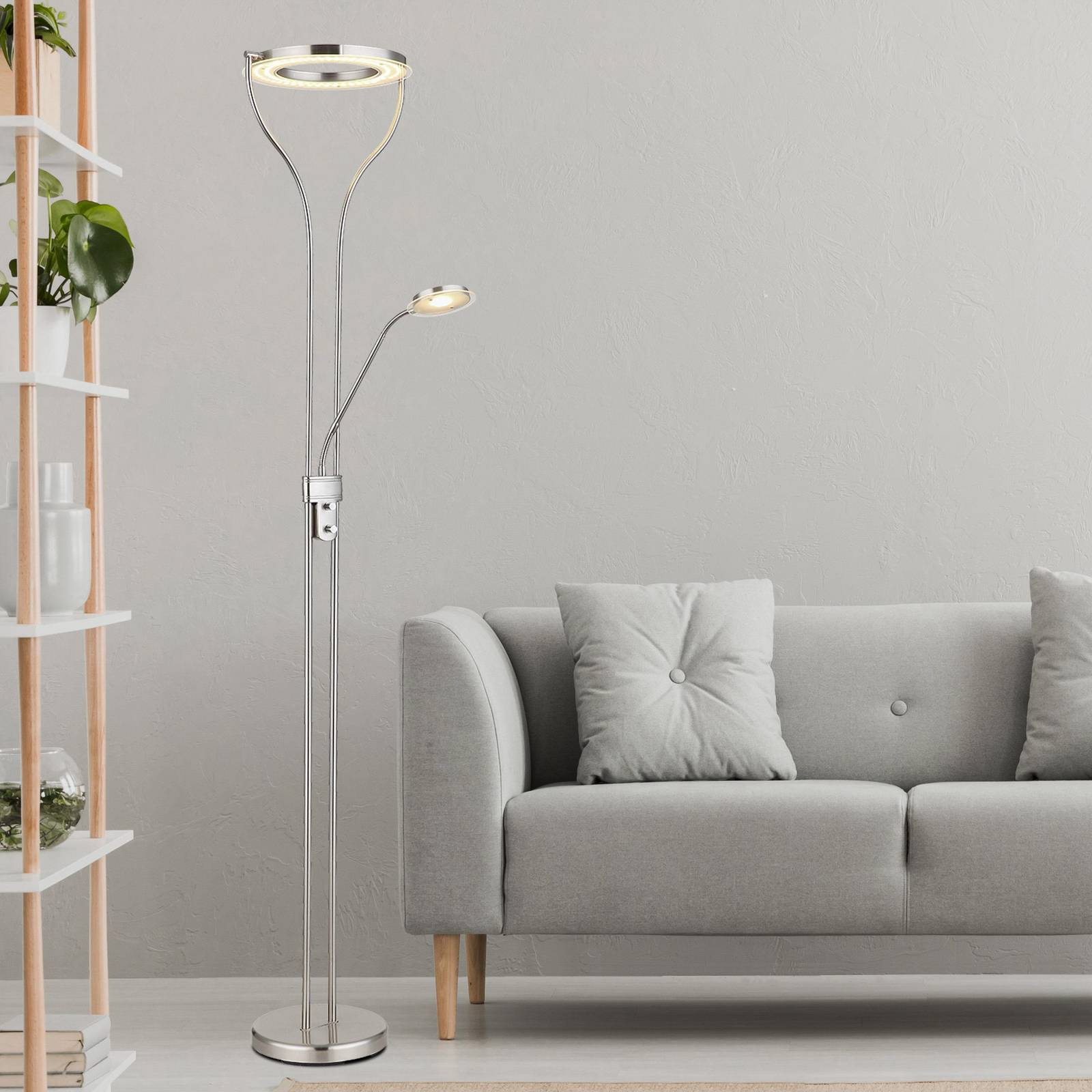 LED-Stehlampe Ebro, Höhe 194 cm, nickelfarben, 2-flg.. LED-Stehlampe Ebro, Höhe 194 cm, nickelfarben, 2-flg.. von Globo