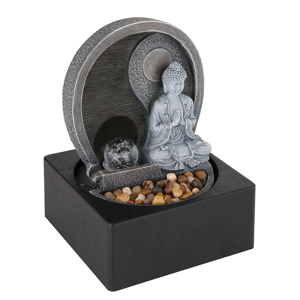 LED Tischbrunnen, Buddha Design, grau, H 24 cm von Globo