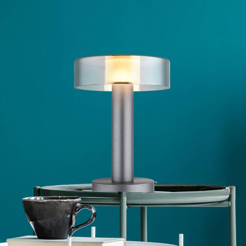 LED-Tischlampe Grant, Höhe 31 cm, rauchgrau, Metall von Globo