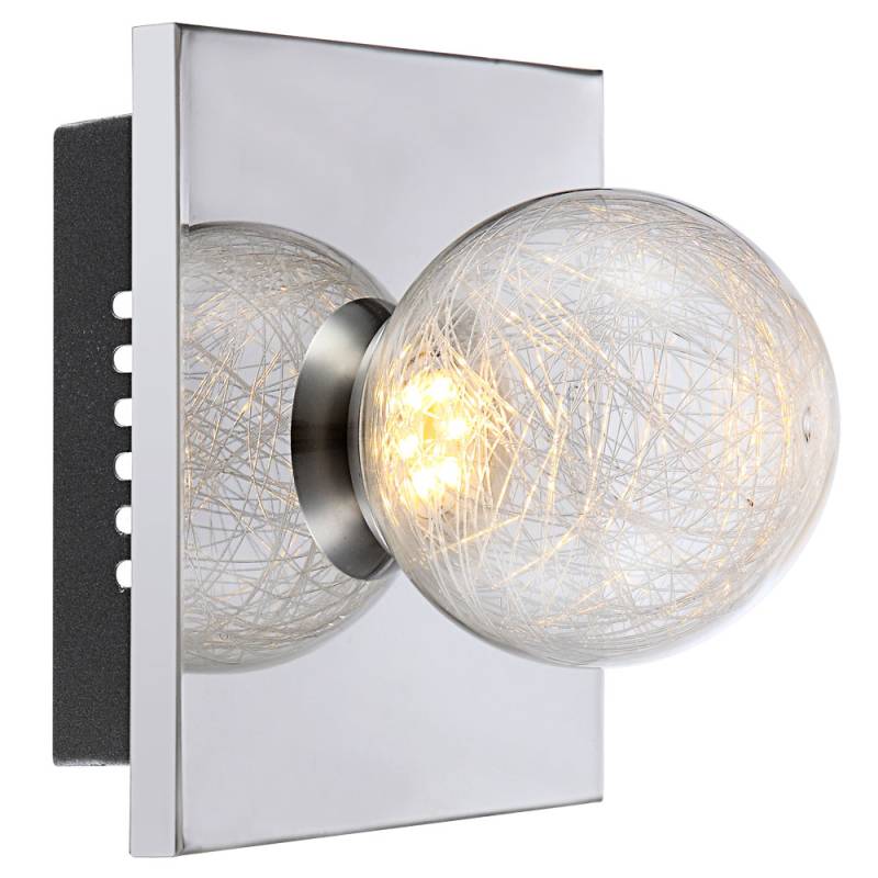 LED Wandlampe, Chrom, Glaskugel, Struktur, H 15 cm von Globo