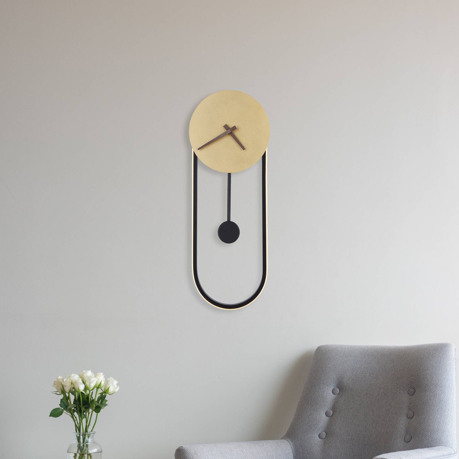 LED-Wandlampe Sussy mit Uhr, schwarz/gold LED-Wandlampe Sussy mit Uhr, schwarz/gold von Globo